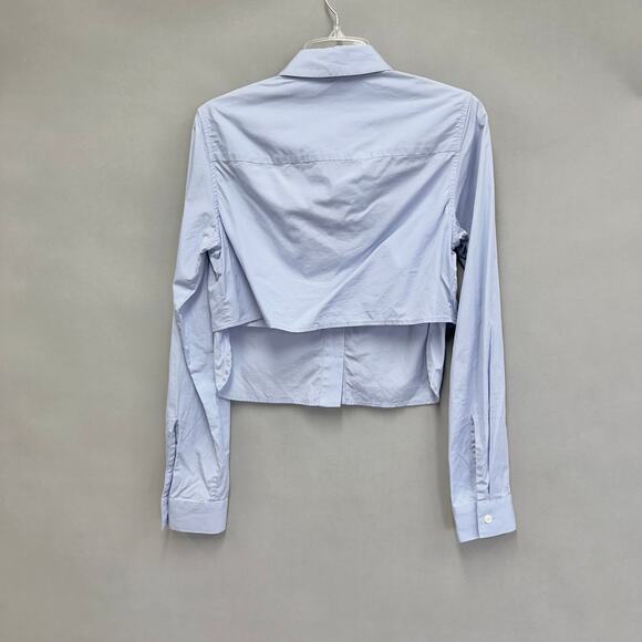 Tome Light Blue Poplin Button-Up Long Sleeve Blouse Open Back Size 2 - Picture 13 of 14